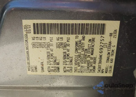 2022 Nissan Rogue Sv Fwd z USA, uszkodzony, nr VIN 5N1BT3BA6NC692757